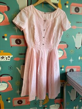 Vintage Pink sheer Pleated Waist Dress possible 1950s Brand:Tryon